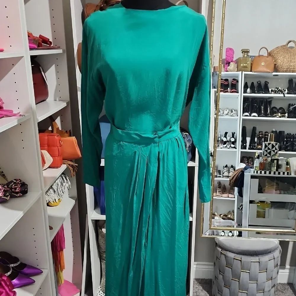 Vintage Chic Teal Long Sleeve Dress